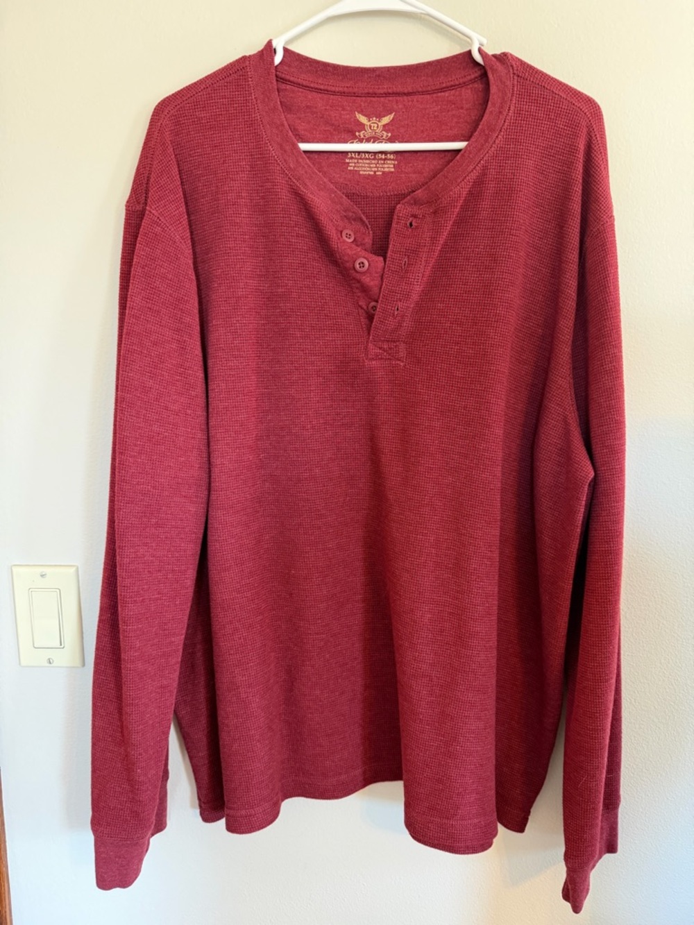 Faded Glory Men's Thermal Henley in Wine Red